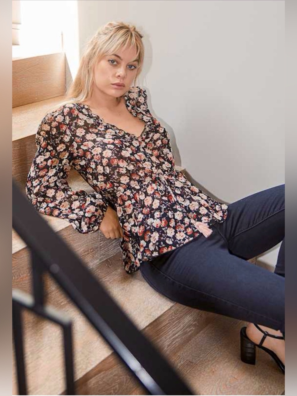 Lulus Exceed Expectations Black Floral Print Swiss Dot Long Sleeve Top